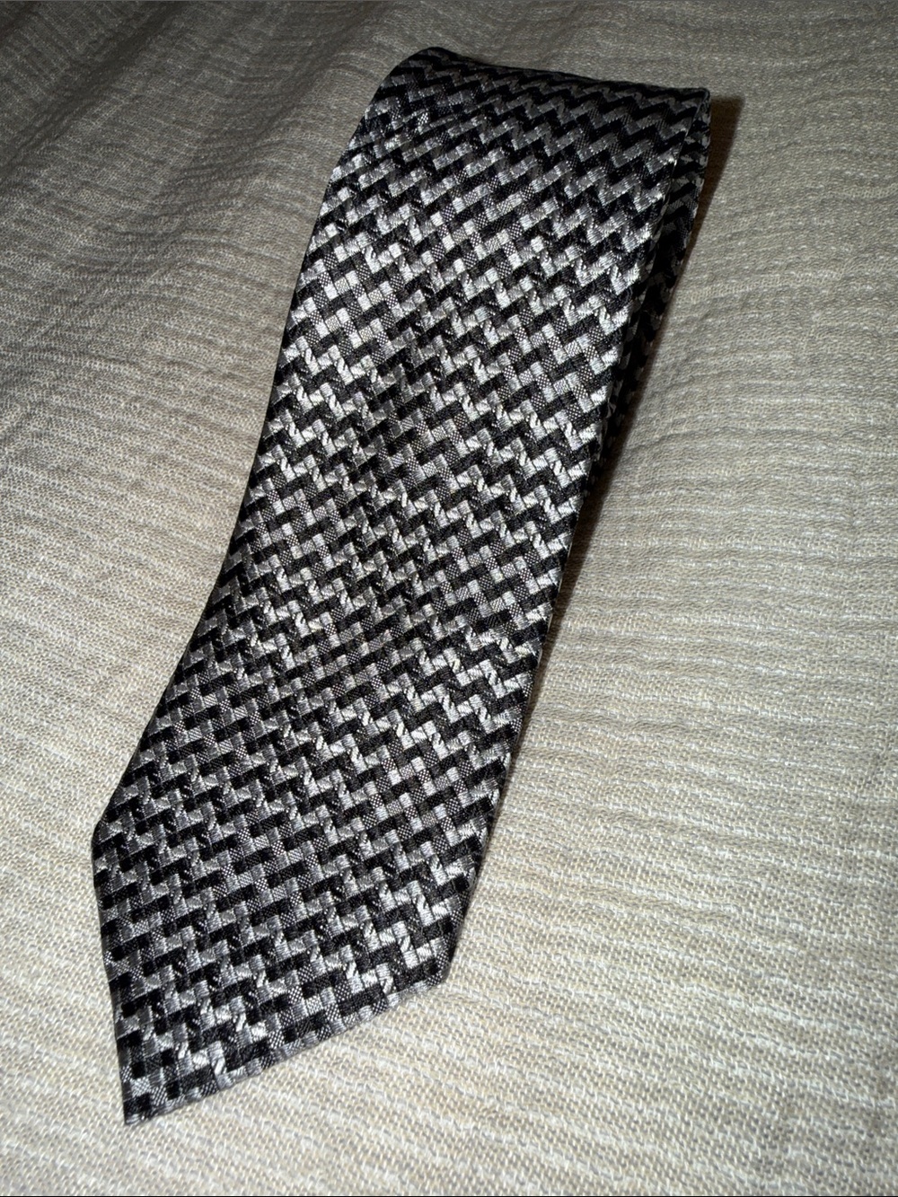 NEW Zegna Black and Silver Textured Woven Tie